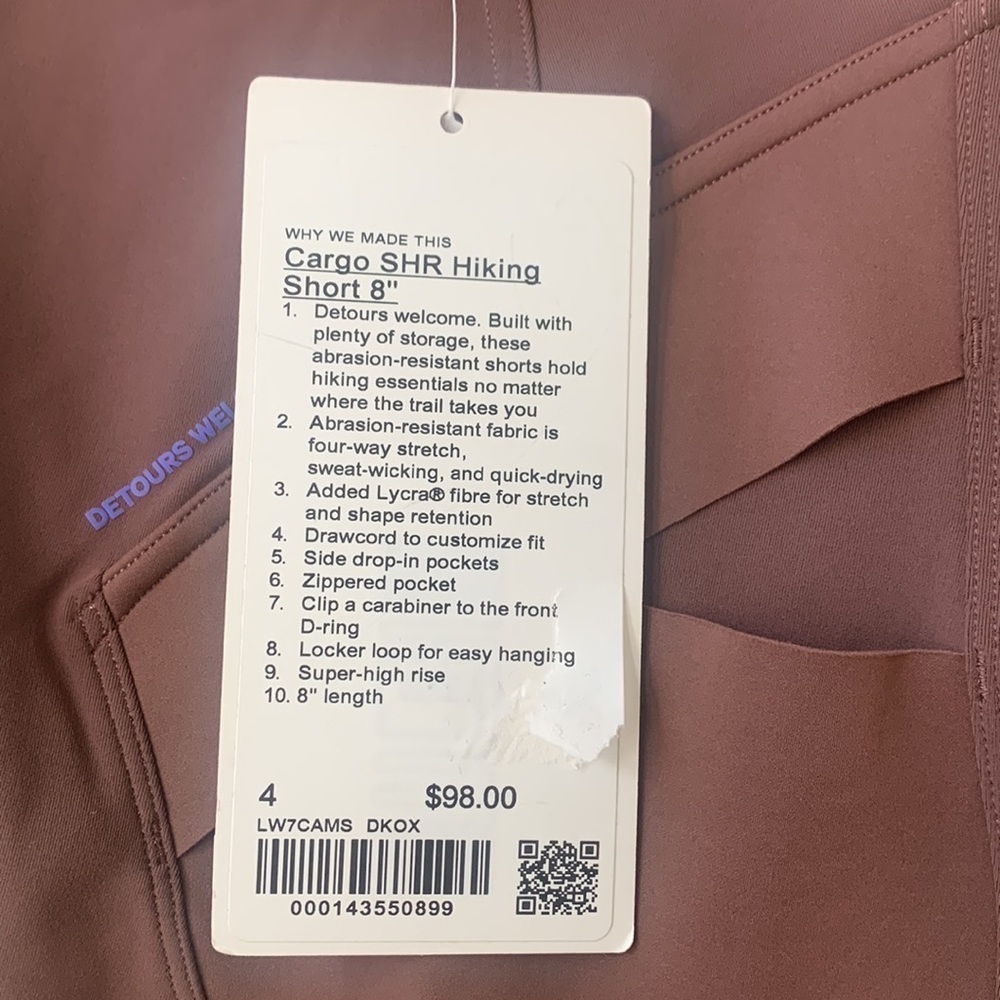 NWT lululemon cargo SHR hiking shorts 8” Dark oxide brown size 4 - Picture 7 of 13